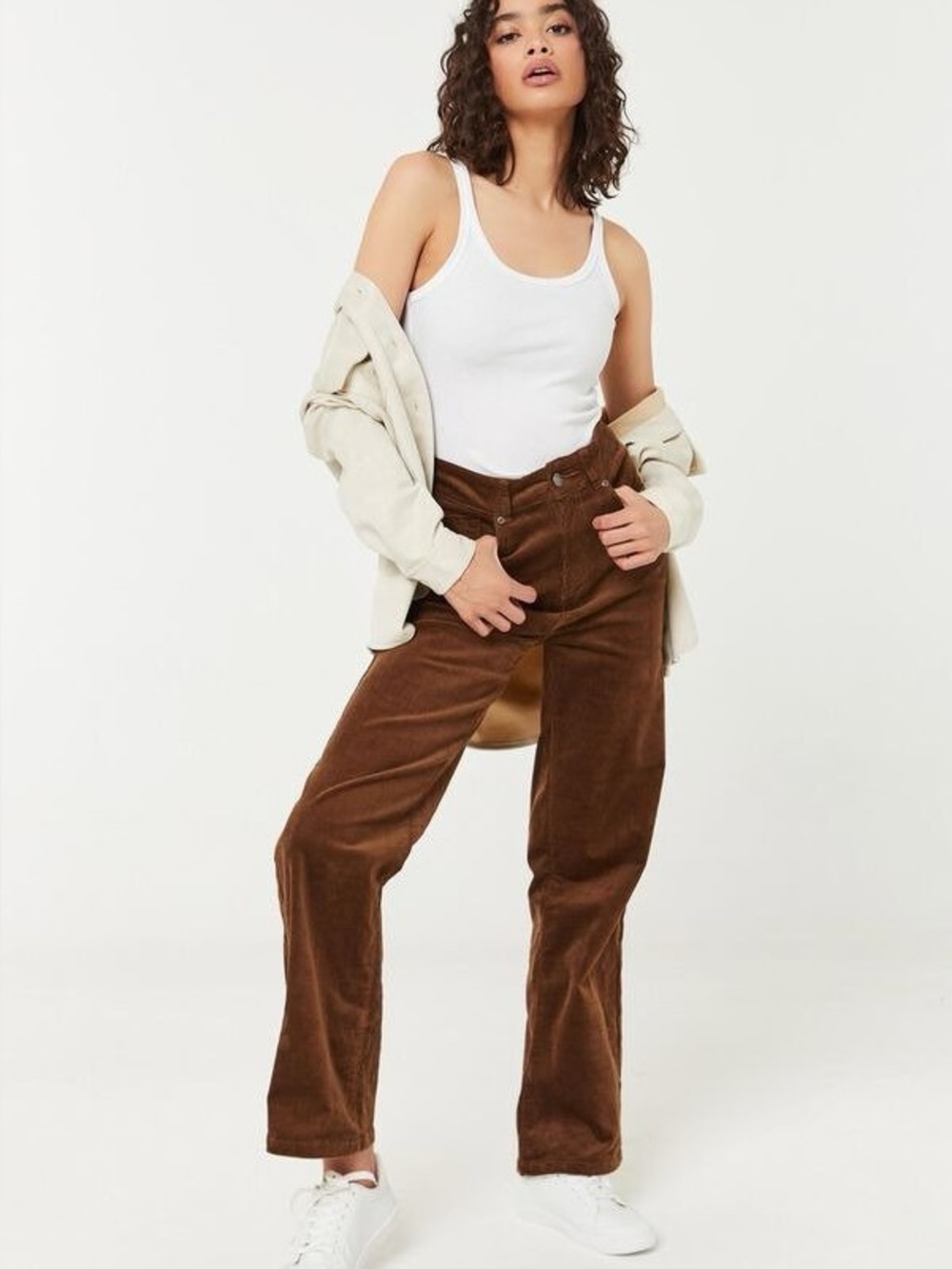 Ardene High Rise, Wide Leg Corduroy Pants in Rich Brown Size 5 EUC